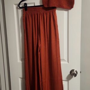 Rust Orange Wide-Leg Pant Set